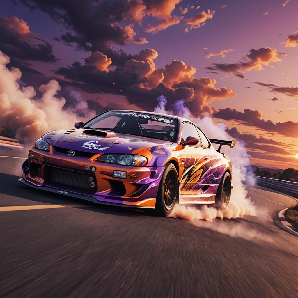 Toyota S15 Drift Car at Sunset: Hyper-Realistic Digital Art