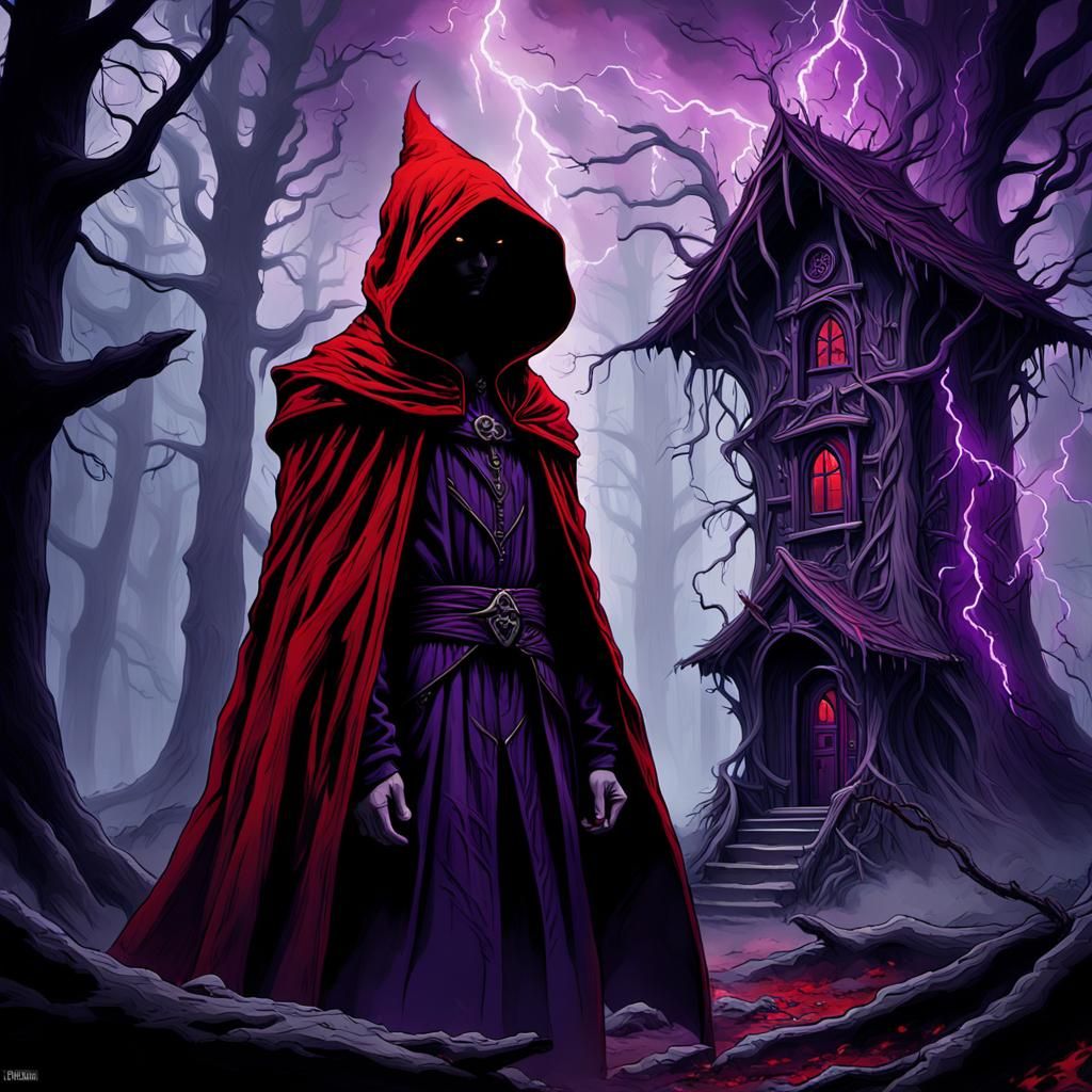 Dark Fantasy Red Hood in Mystical Forest