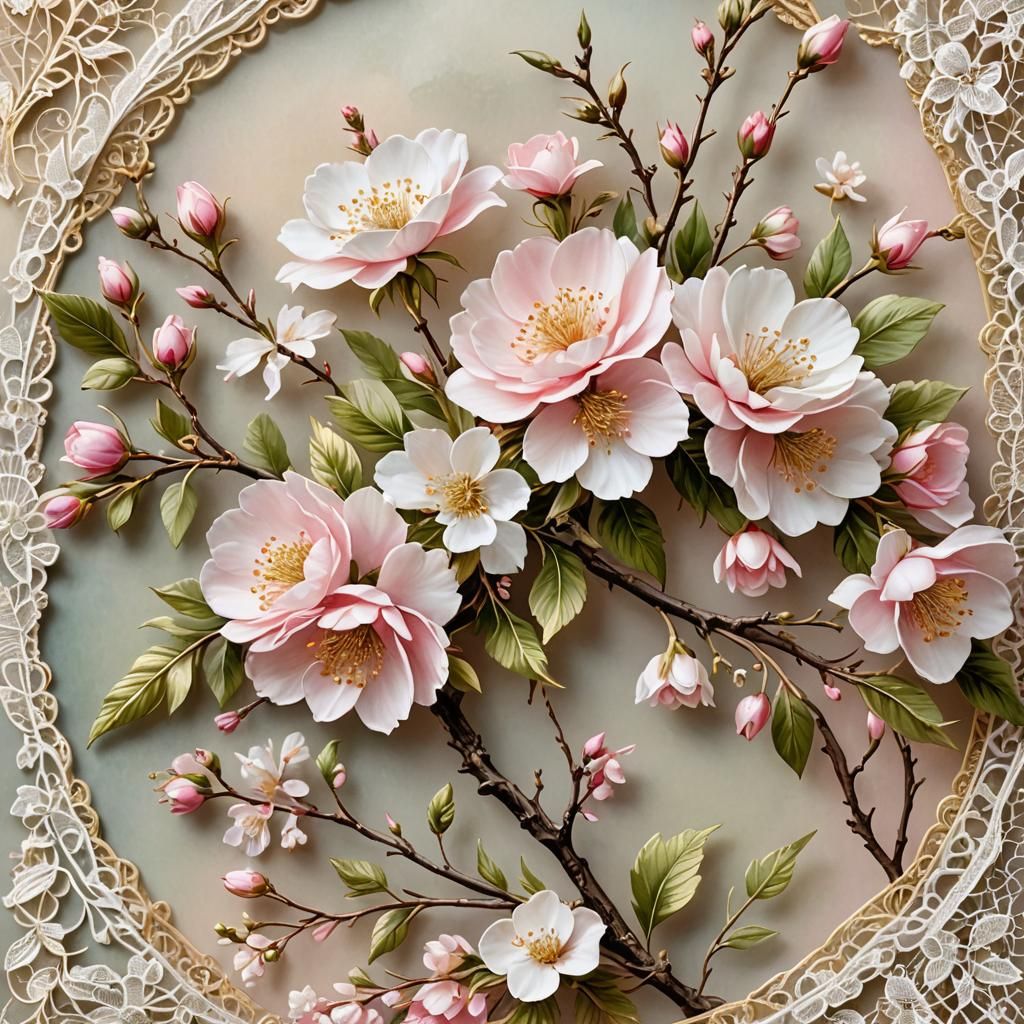 Victorian Valentine's Card with Pink Blossoms