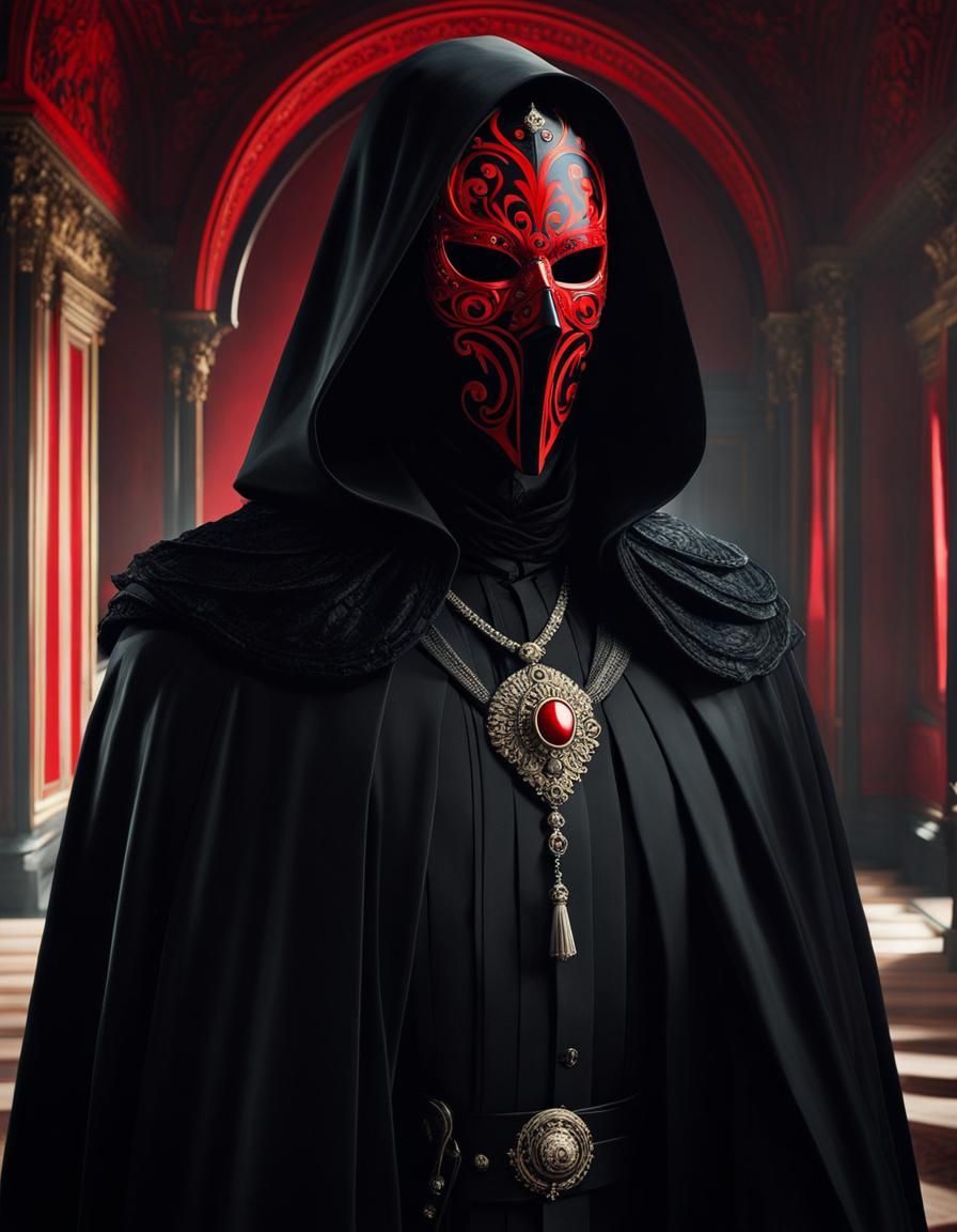 Creepy Red Mask Portrait in Dark Palace