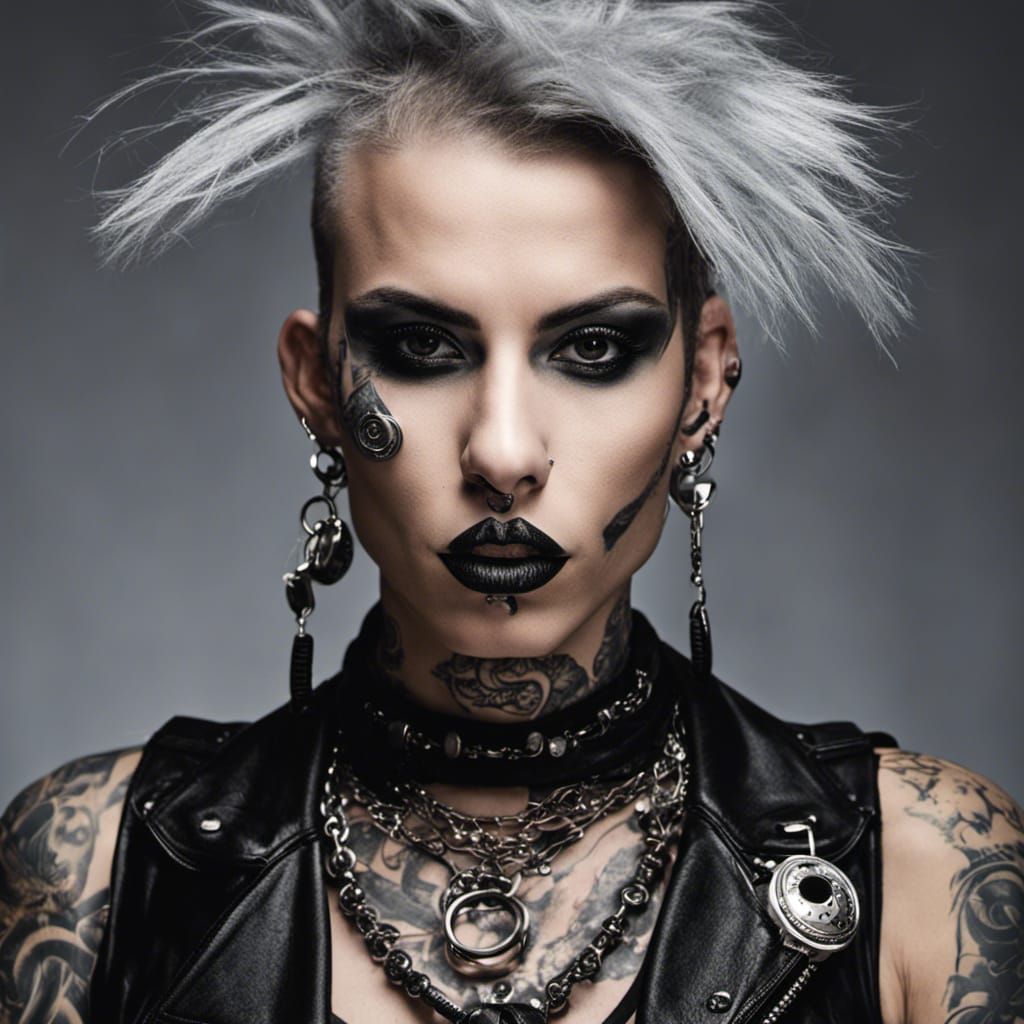 Female Punk Rocker with tattoos piercings.