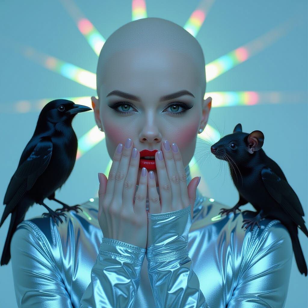 Hyperrealistic Portrait: Woman in Aluminum Foil