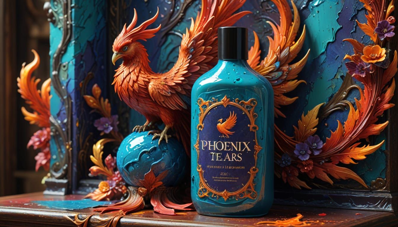 Vibrant Impasto Painting of Phoenix Tears Shampoo