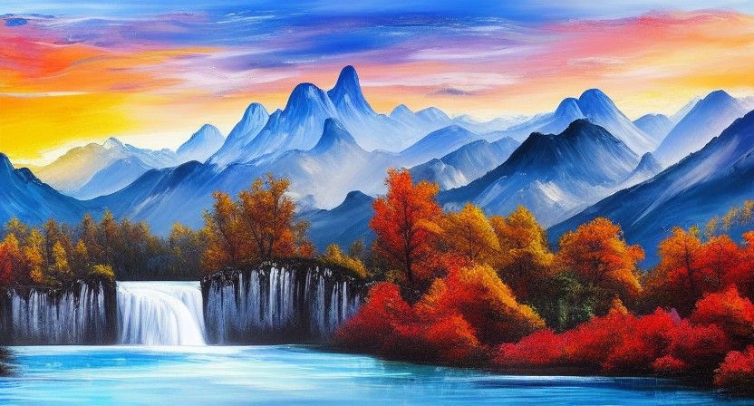 Sunrise Landscape Painting with Wet Brush Effect