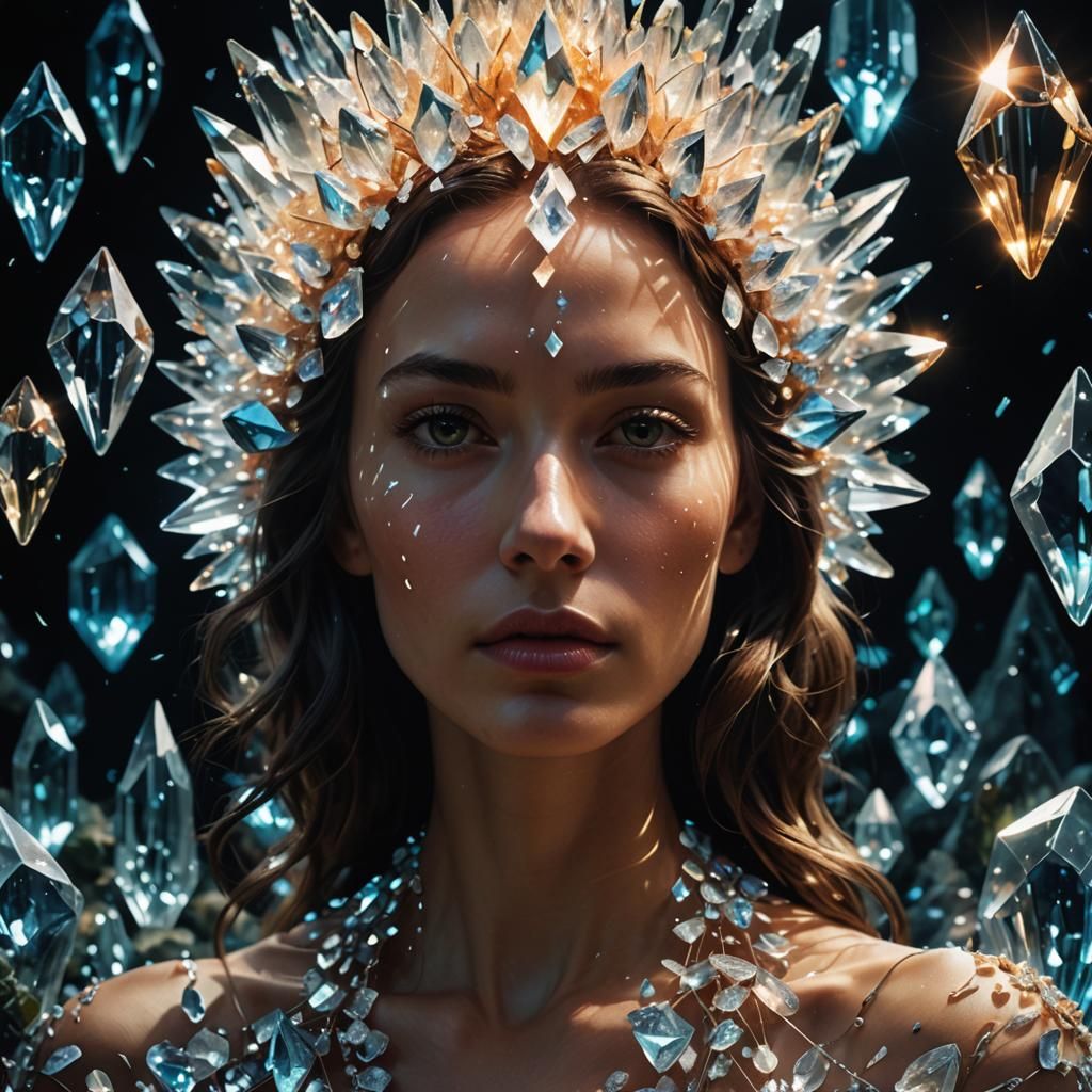 Surreal Fashion: Woman's Face Illuminated by Crystals