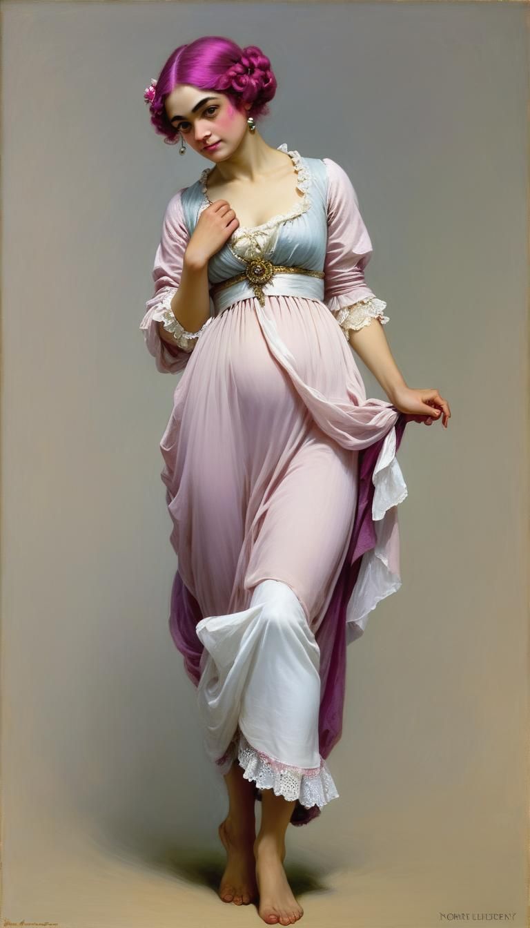 Baroque Woman with Magenta Hair in Bouguereau Style