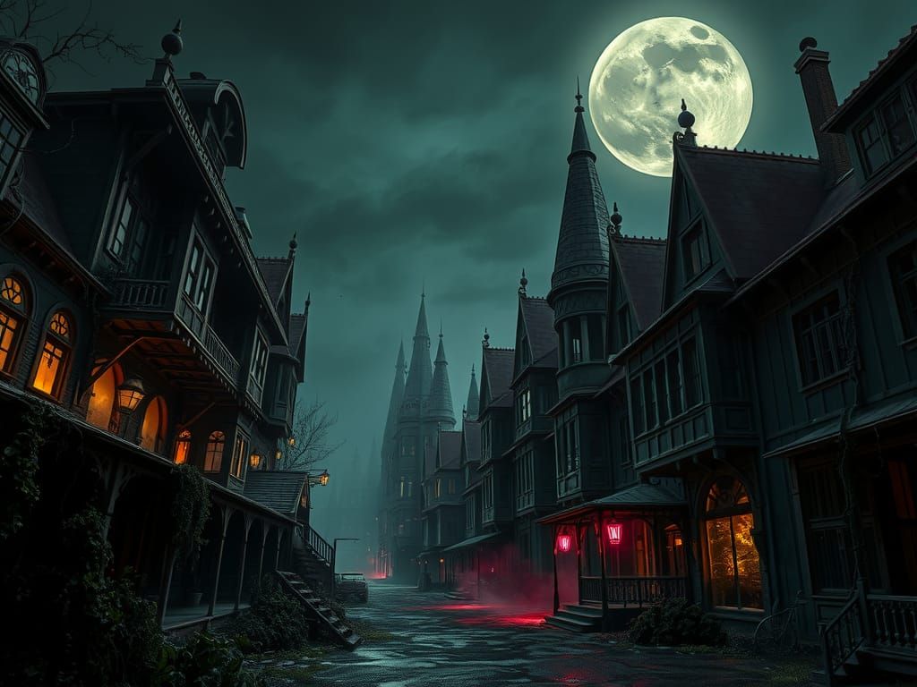 Dark Fantasy Ghost Town in Gritty Art Nouveau Style