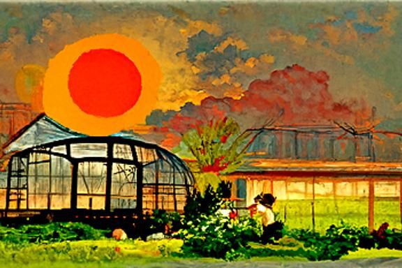 Greenhouse at Sunset: Rockwell-Inspired Sharp Color Painting
