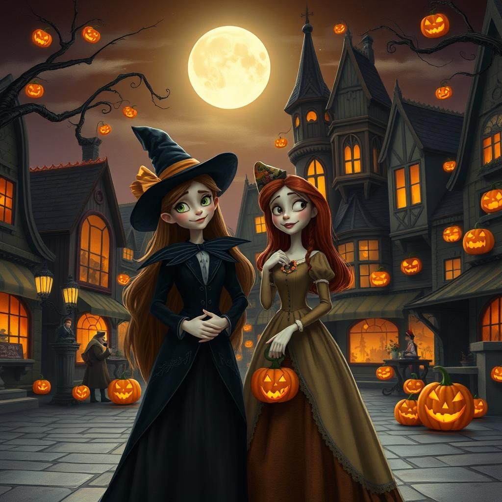 Jack and Sally in Halloween Town Square