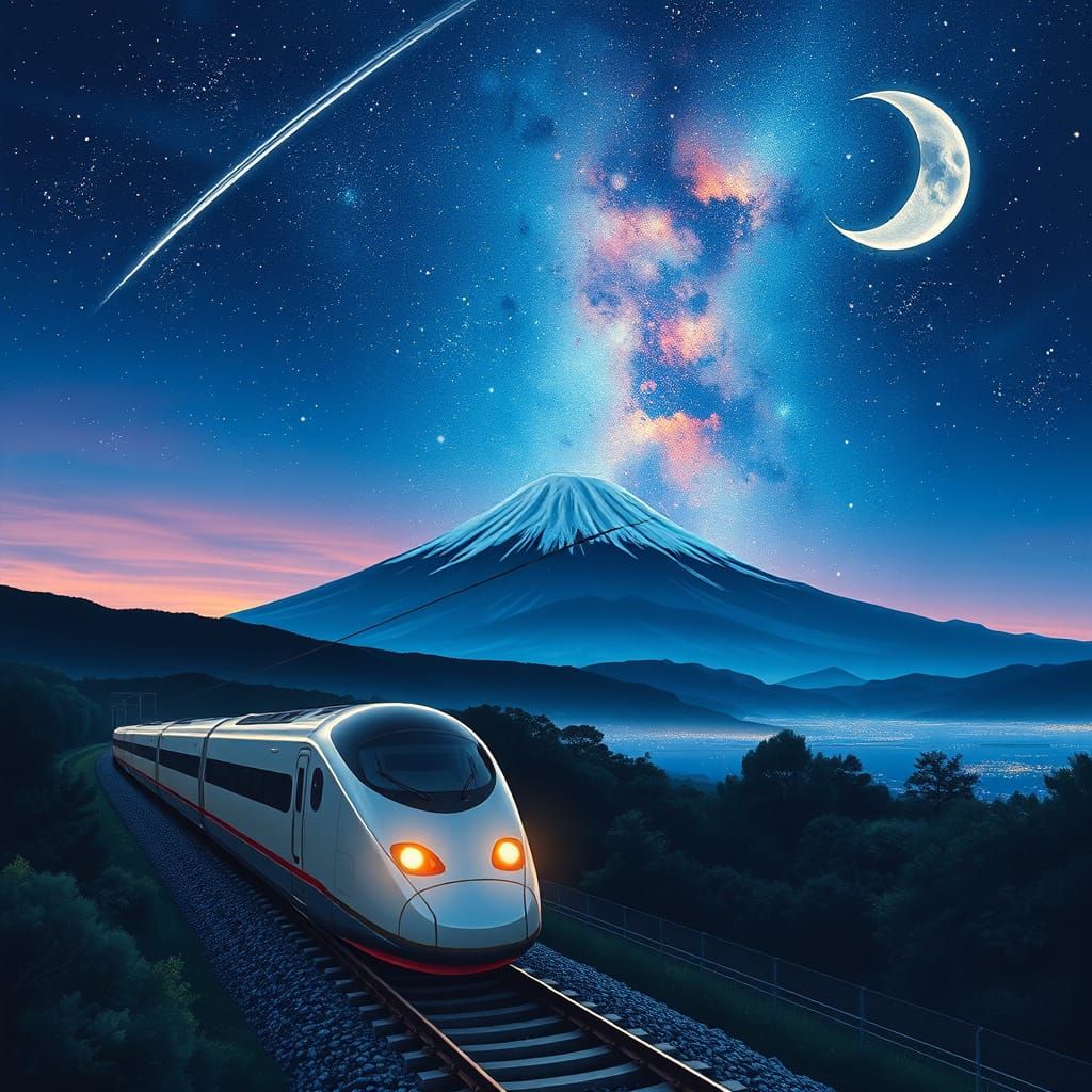 Majestic Shinkansen Speeds Through Serene Japanese Landscape...