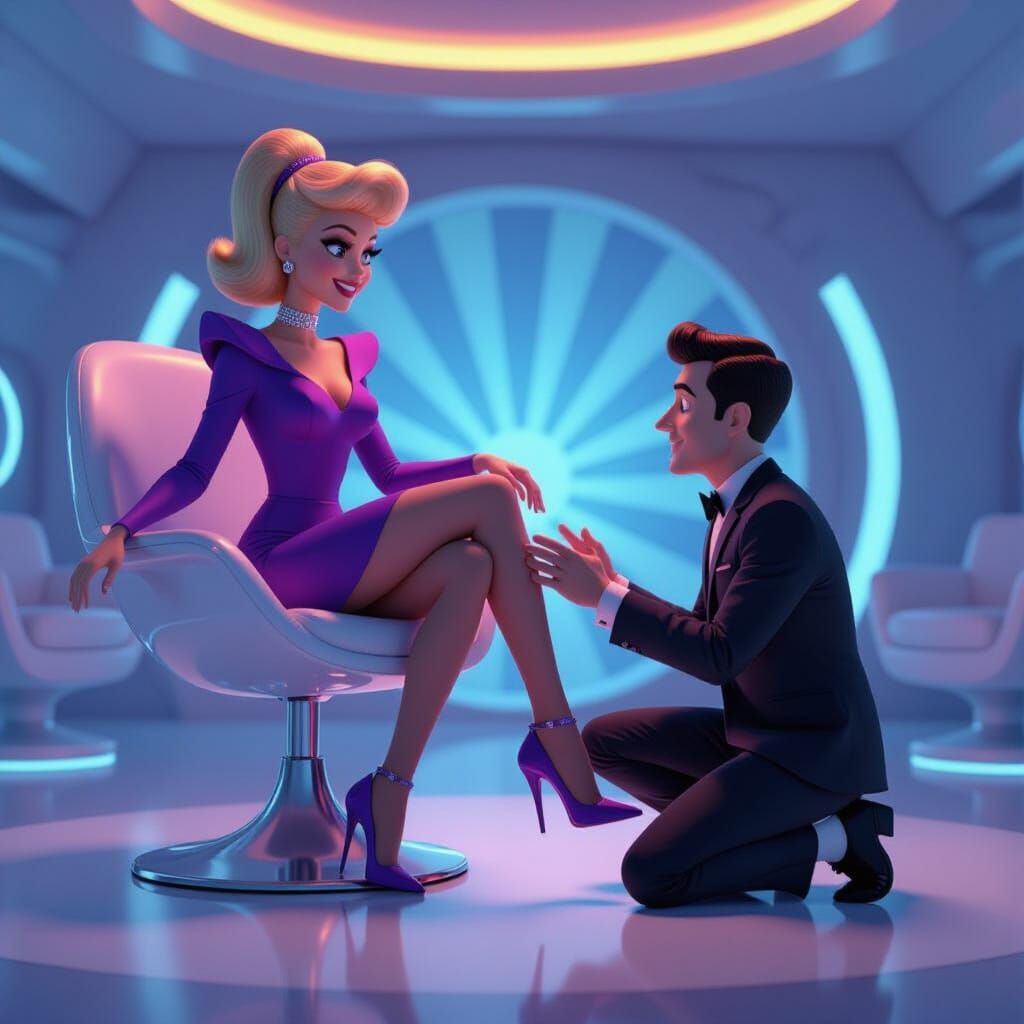 Jane Jetson in Futuristic Dress on Hover Chair