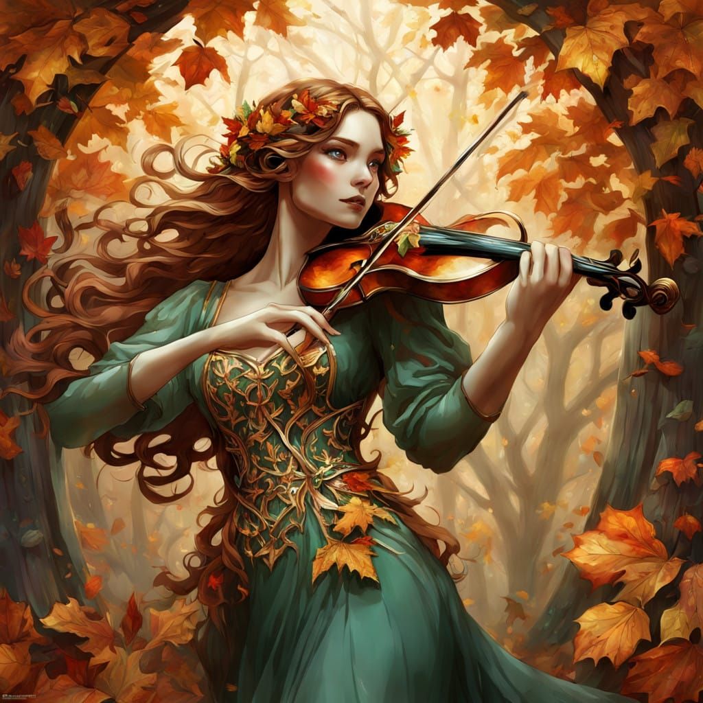 Maiden of Autumn's Melancholy in Dreamlike Digital Art