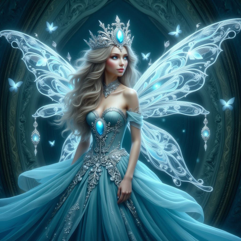 Majestic Fairy Queen in Shimmering Gown and Delicate Wings