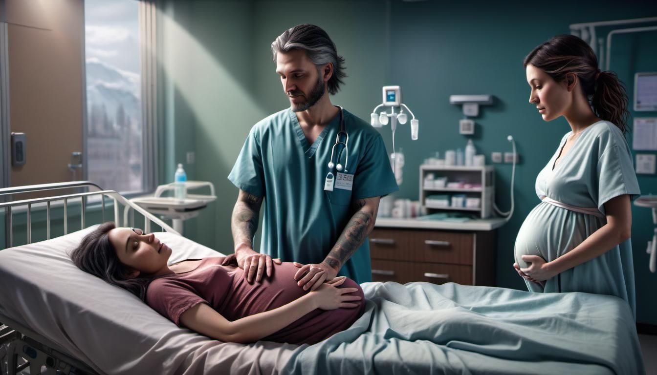 Pregnant Woman in Hospital Bed: Fantasy Concept Art