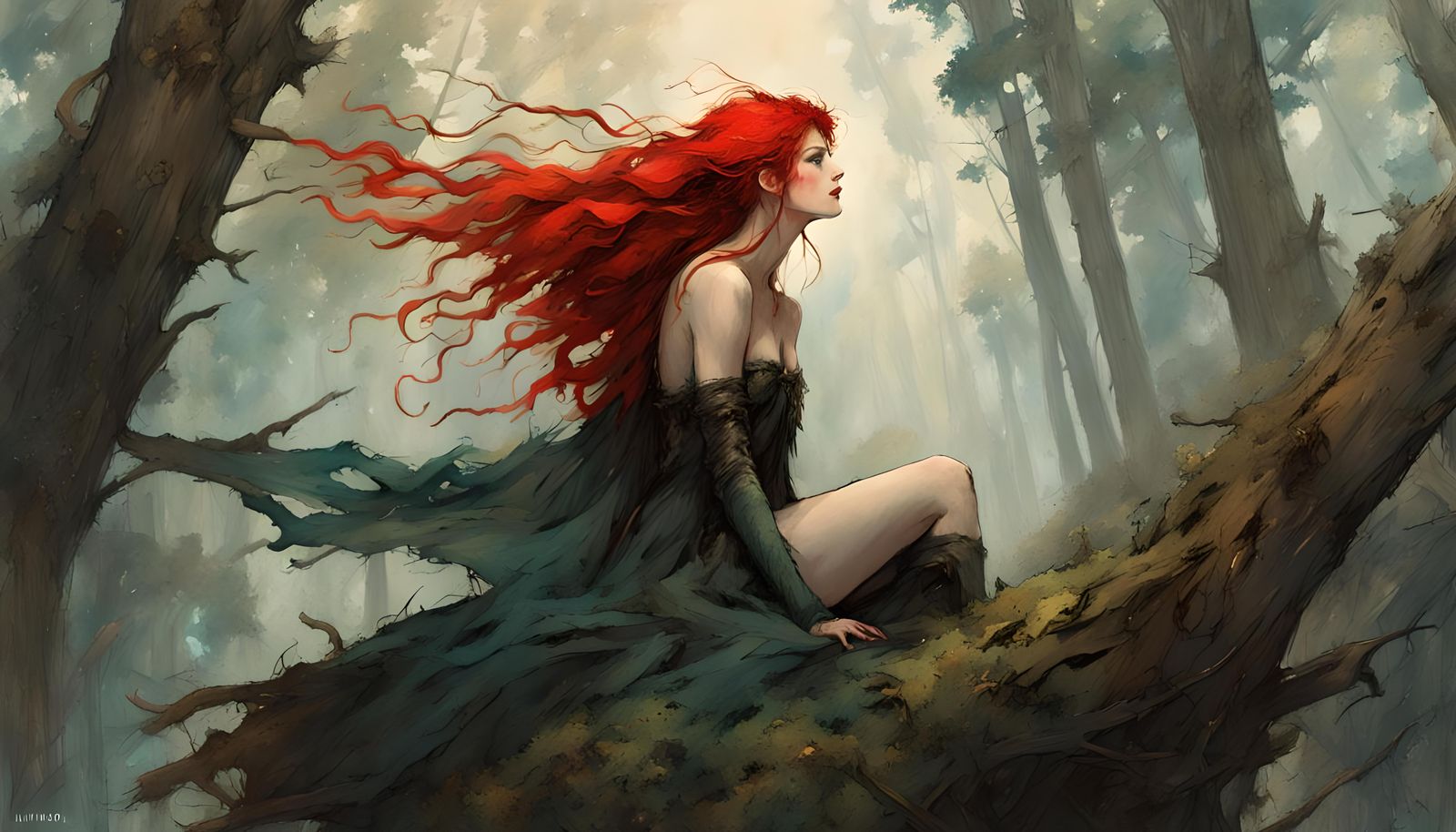 Enchantress Reigns Over Forest, Dramatic Fantasy Art