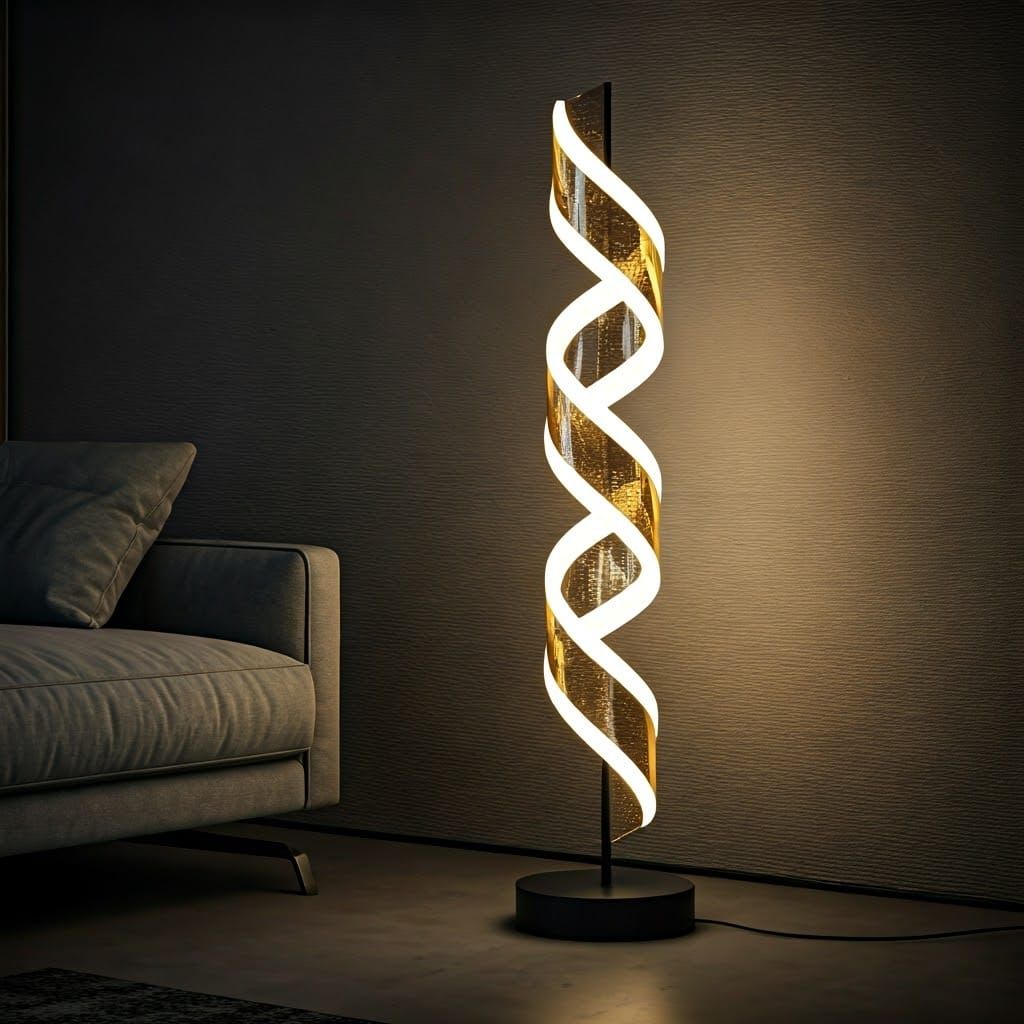 Glowing Spiral Lamp in Contemporary Living Room