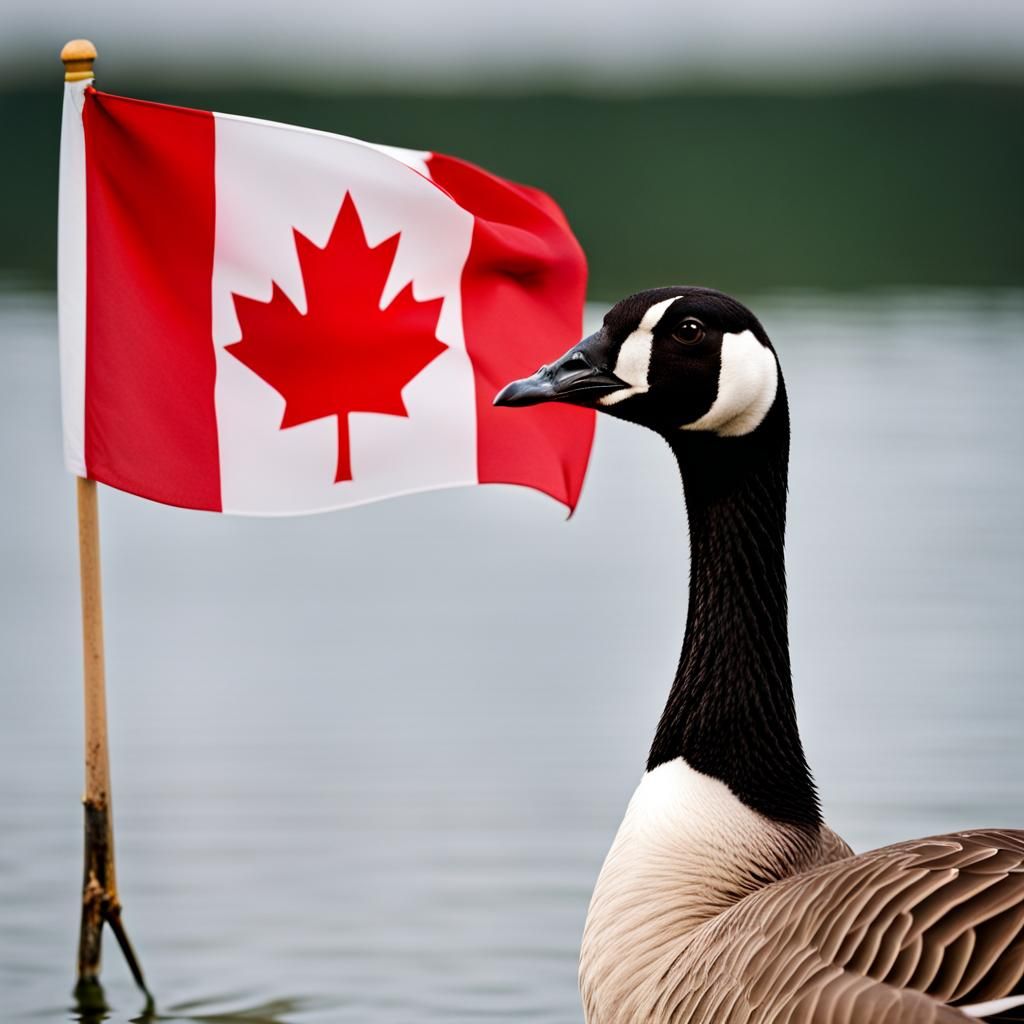Canadian Goose Proudly Displays Canadian Flag