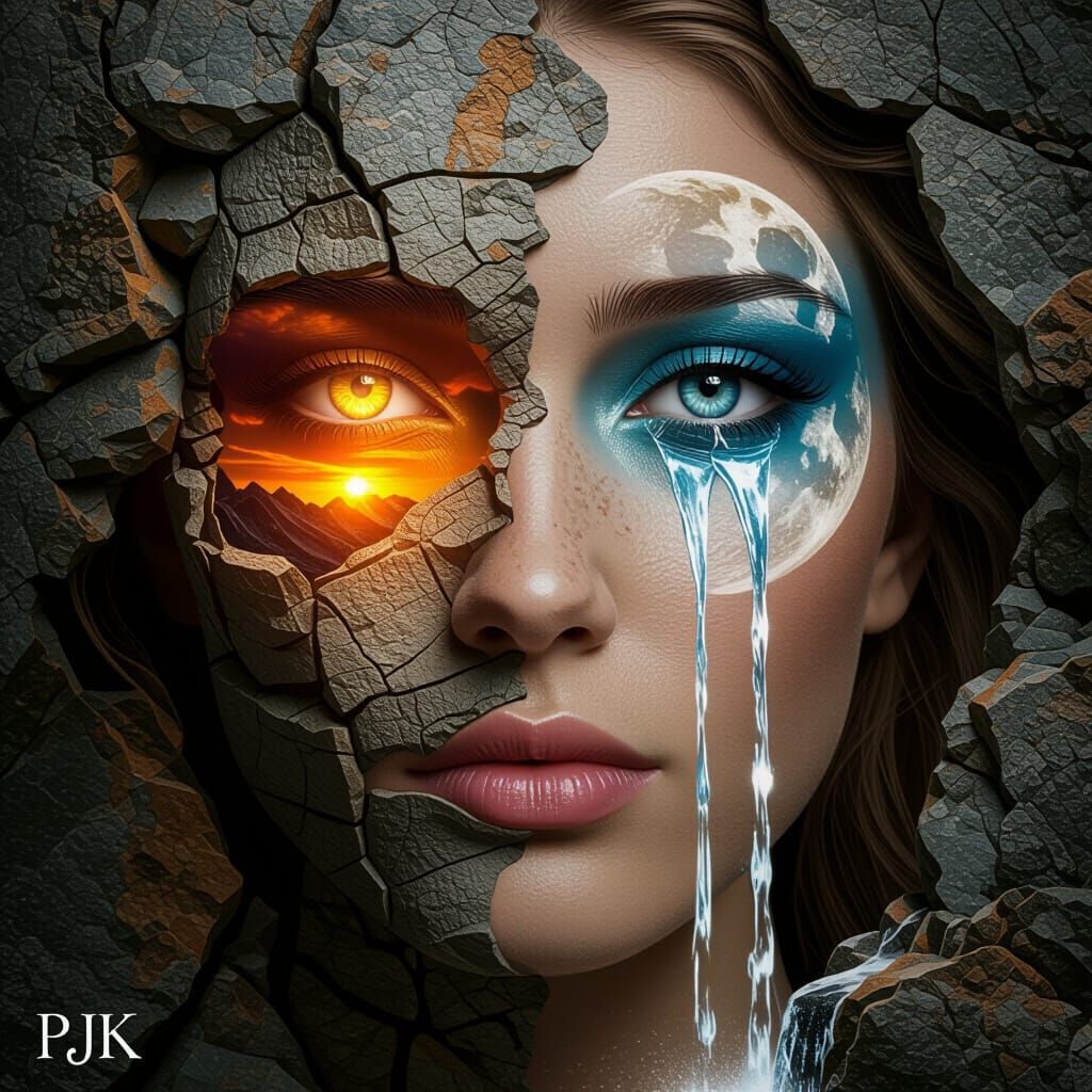 Surreal Woman's Face with Geological Textures