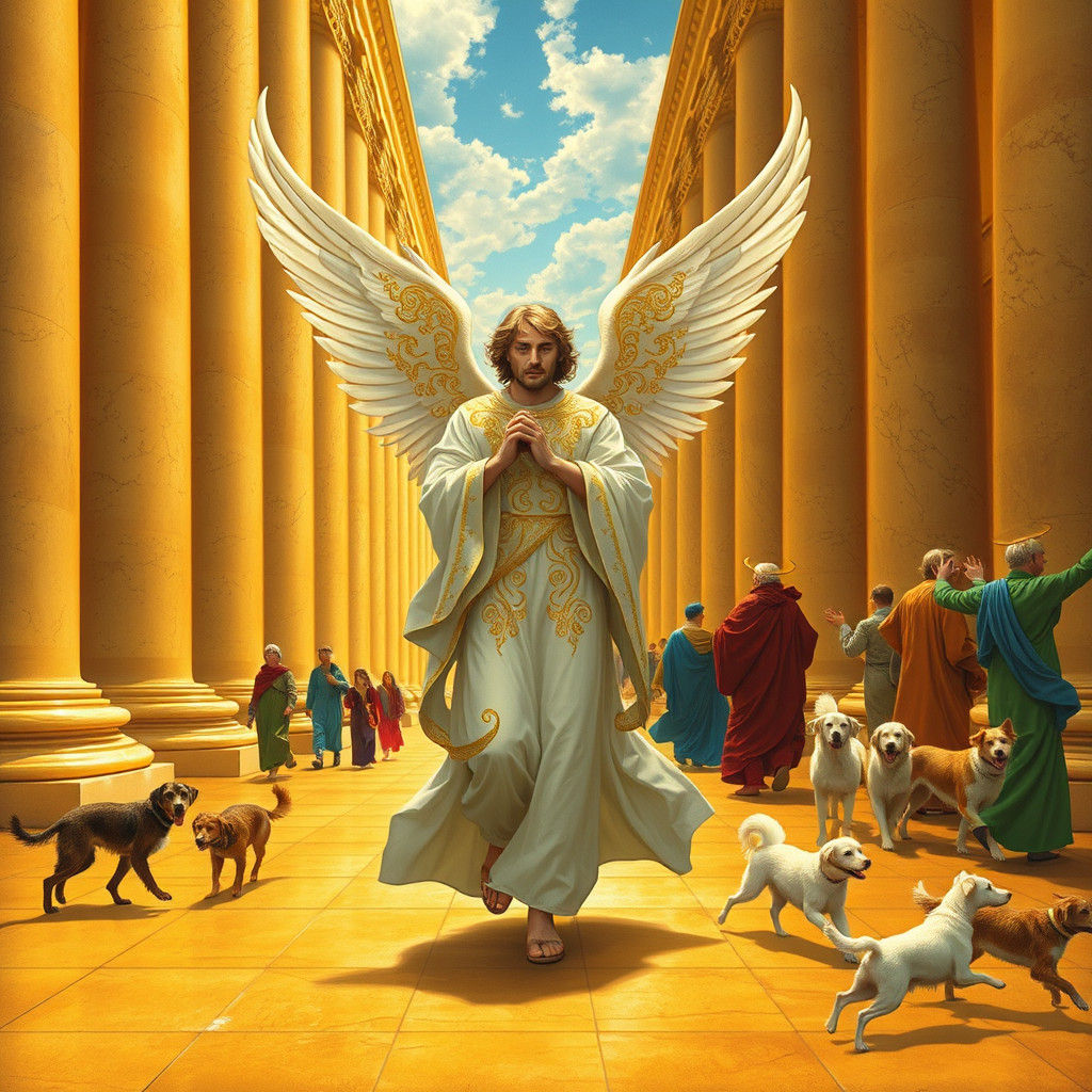 Heavenly Vista of Angel Gabriel in Golden Light