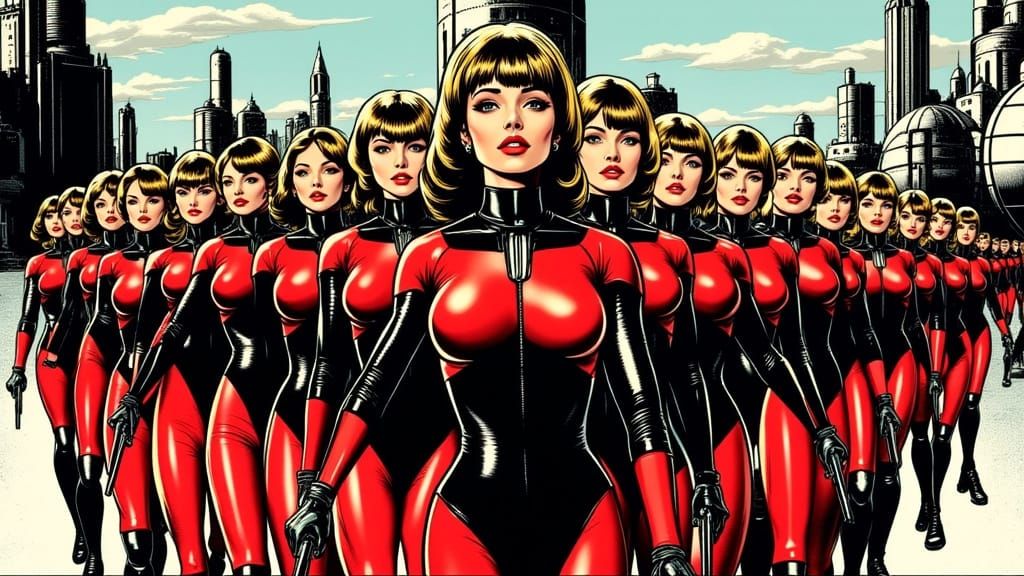 Twin Warriors March on a Futuristic City