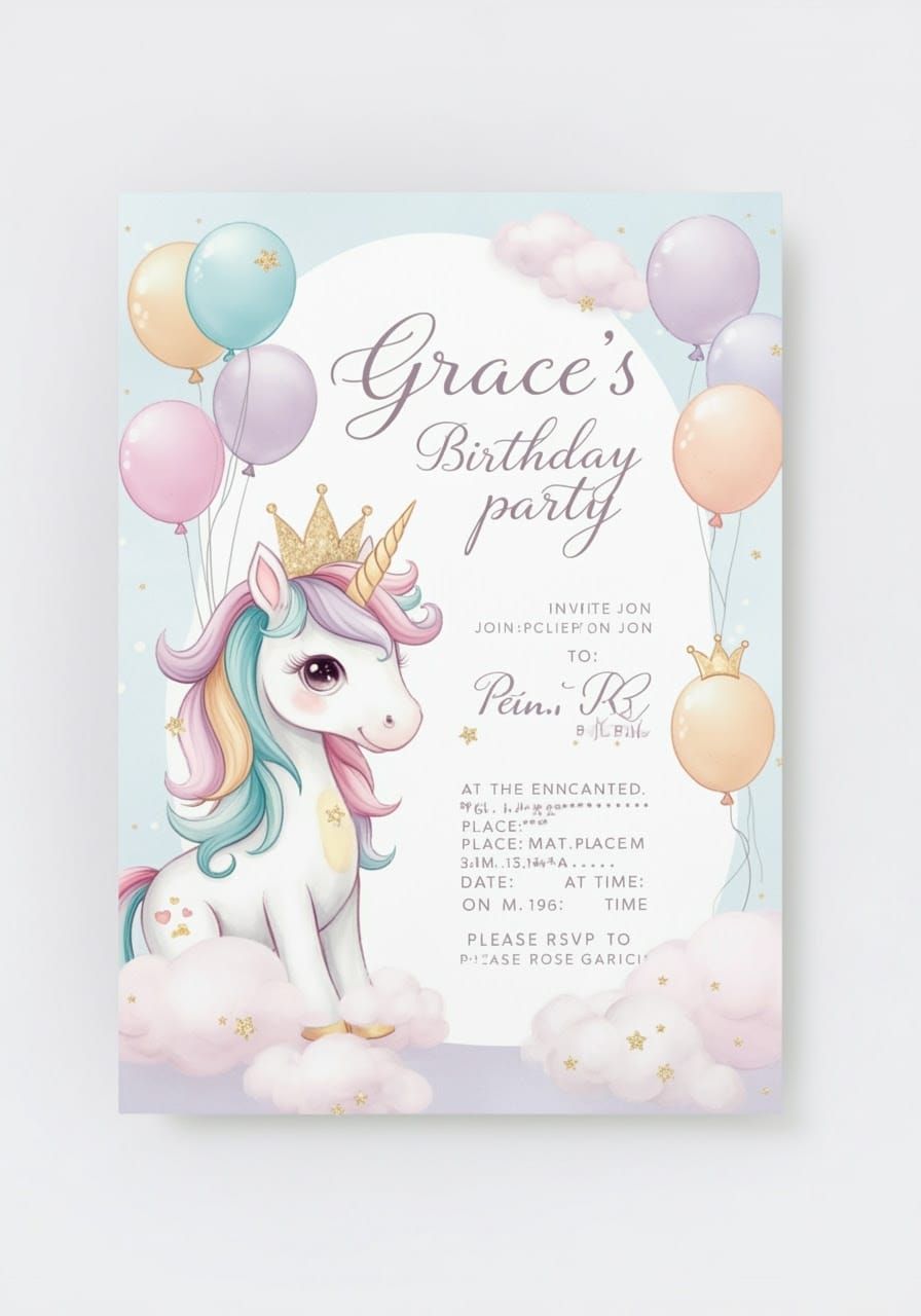 Princess Unicorn Birthday Party Invitation