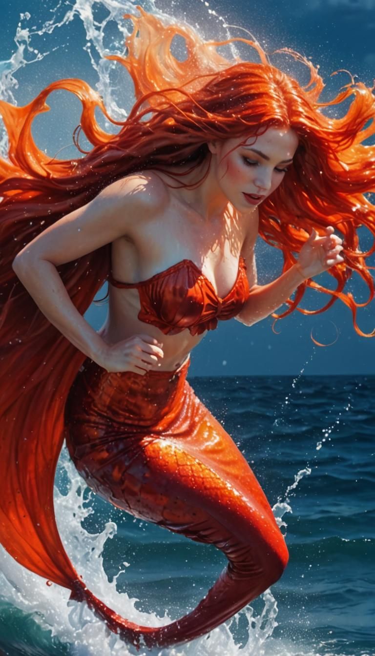 Stunning Mermaid Leaping from Ocean into Sky