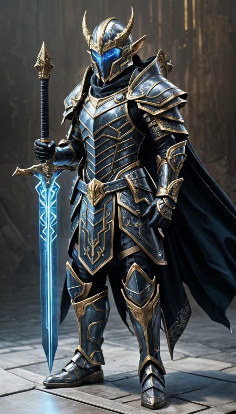 High Elf Sci-Fi Soldier in Black and Gold Armor