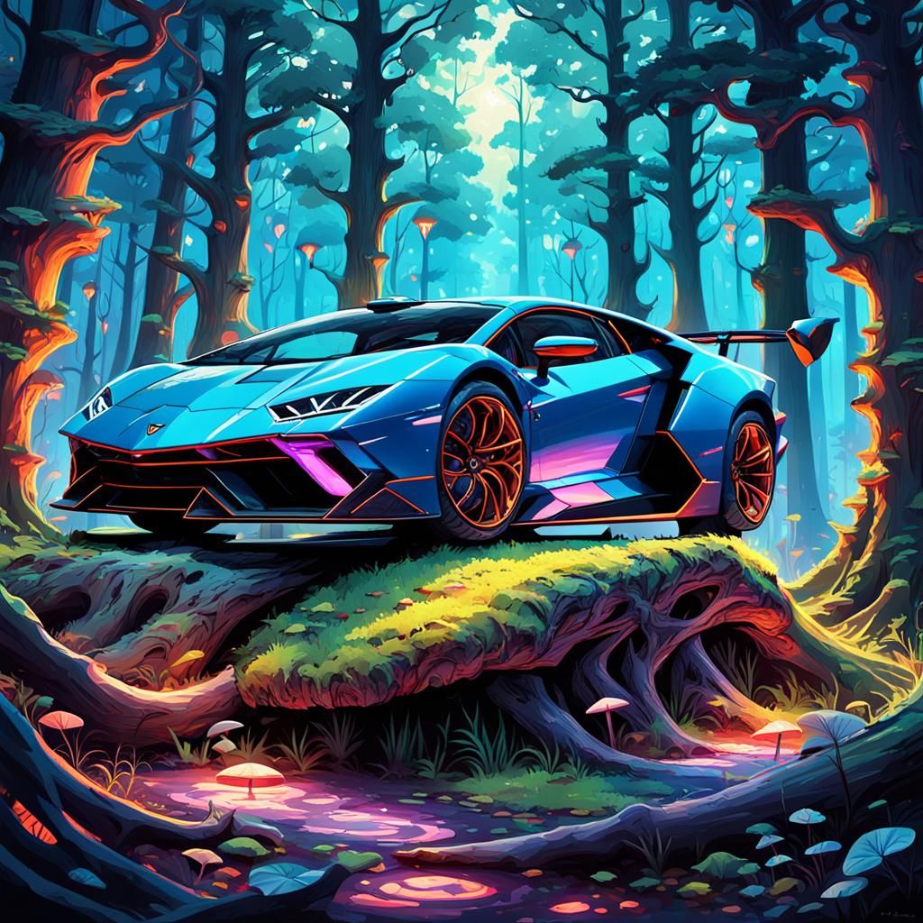 Lamborghini in Mystical Forest Concept Art