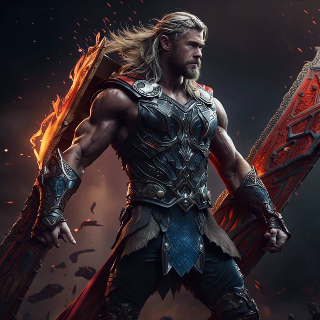 Muscular Warlord Thor in Detailed Digital Painting