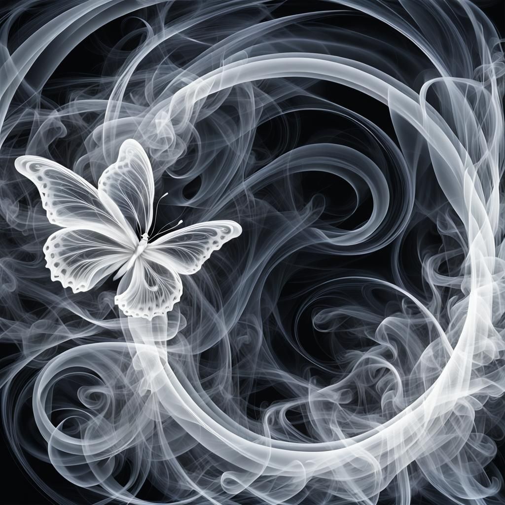 Ethereal White Smoke Butterfly in Abstract 3D