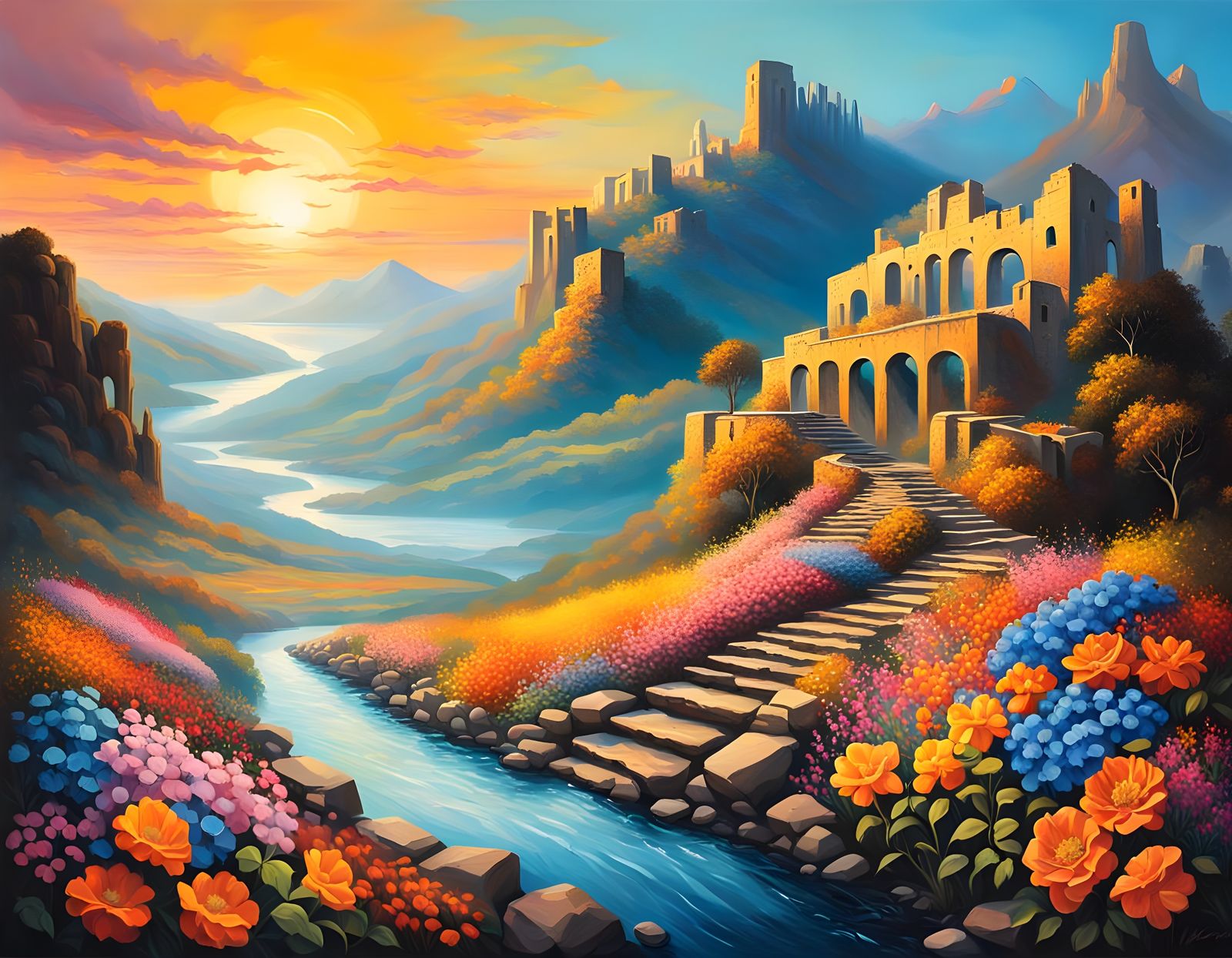 Surreal Tartarian Ruins in Street Art Style