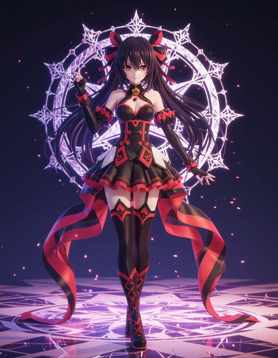 Tokisaki Kurumi in Heroic Anime Pose, Detailed 3D Render