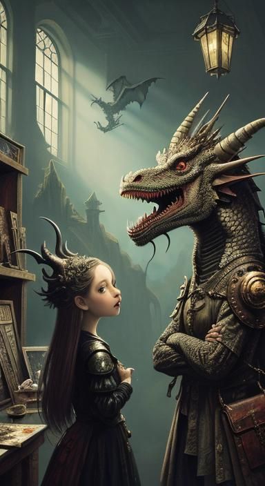 Dragons at the Cryptid Museum: Detailed Fantasy Art