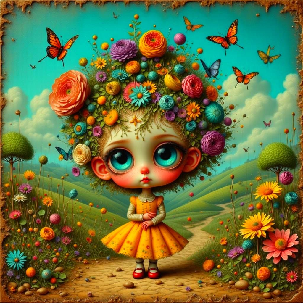 Whimsical Goth Beauty Embracing Heartache in a Dystopian Lan...