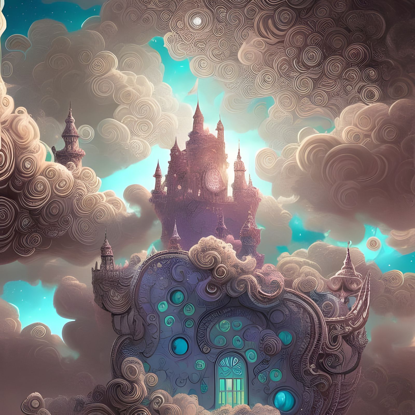 Whimsical Nebula Cloud Castle in Digital Illustration