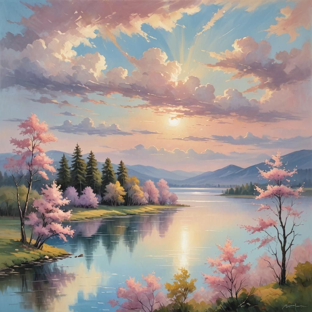 Impressionist Landscape Painting with Ethereal Light