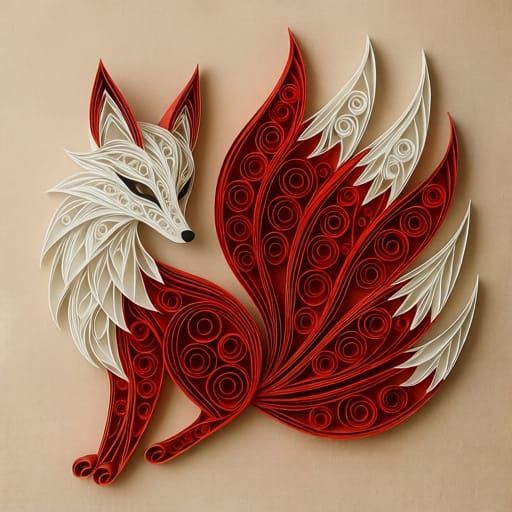 Filigree Kitsune with Quilled Paper Tails