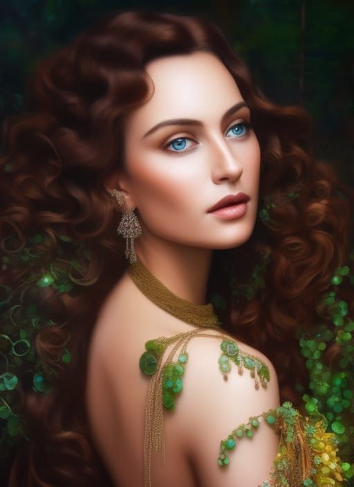 Woman with Green Eyes in Alcohol Ink Style