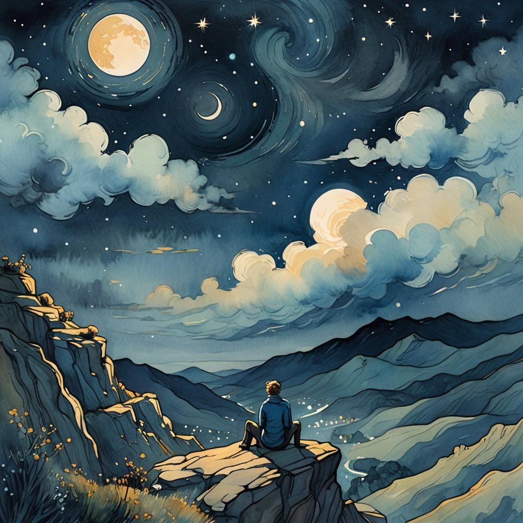 Cliffside Stargazer in Van Gogh Style