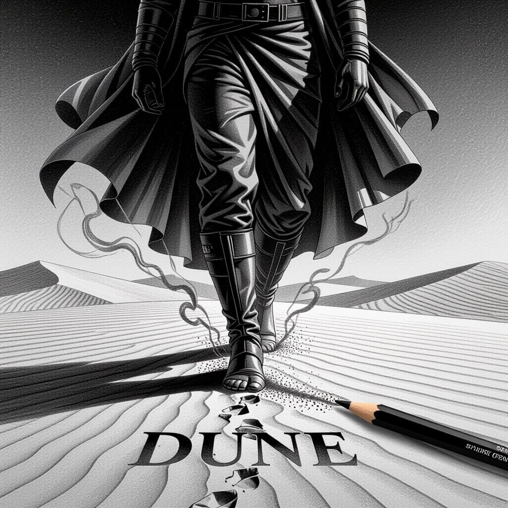 Dune Poster Charcoal Sketch in Gouache Painting Style