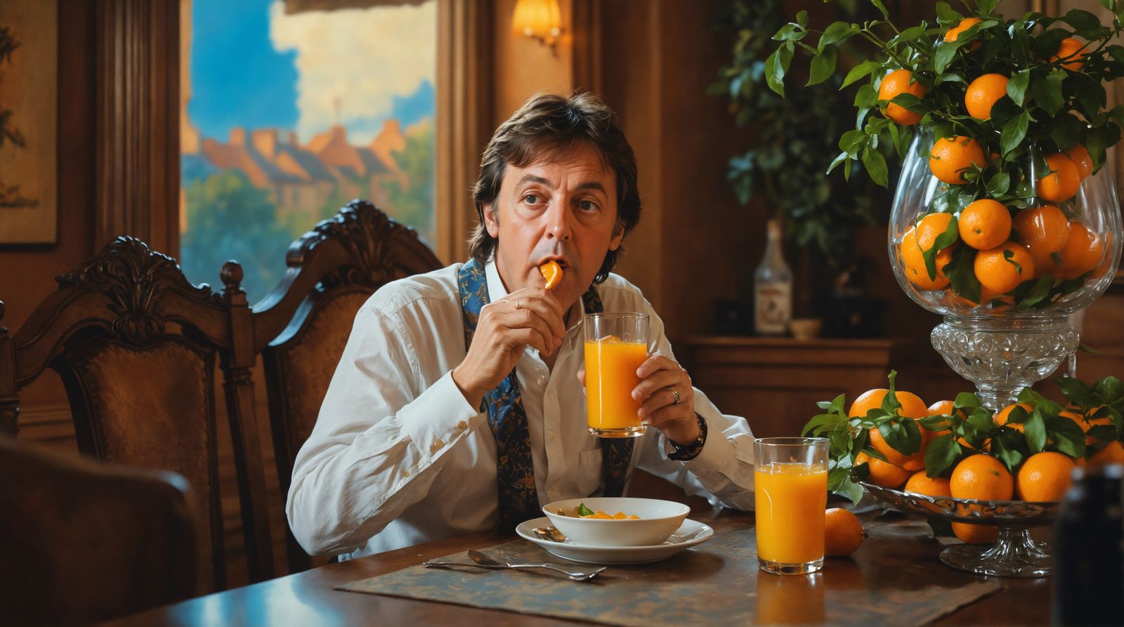 Happy McCartney in a Cozy Dining Room, Oil Painting