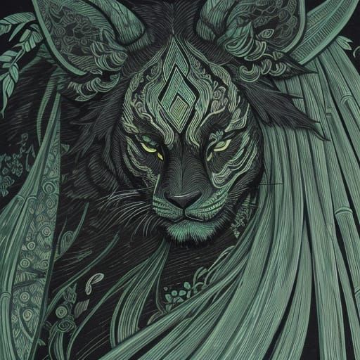 Ethereal Tiger Portrait in Ukiyo-E Style