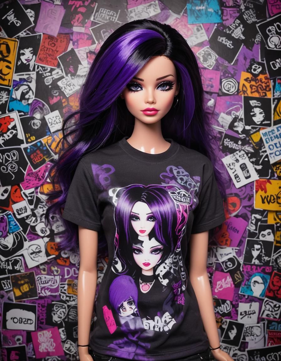 Emo Teen Barbie Doll in Hyperrealistic Style