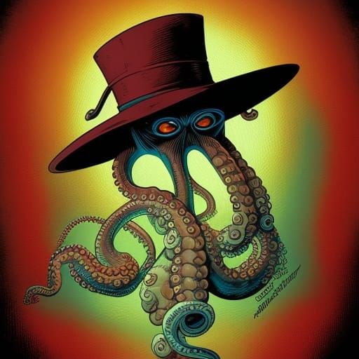 Octopus in Hat: Comic Book Art Style