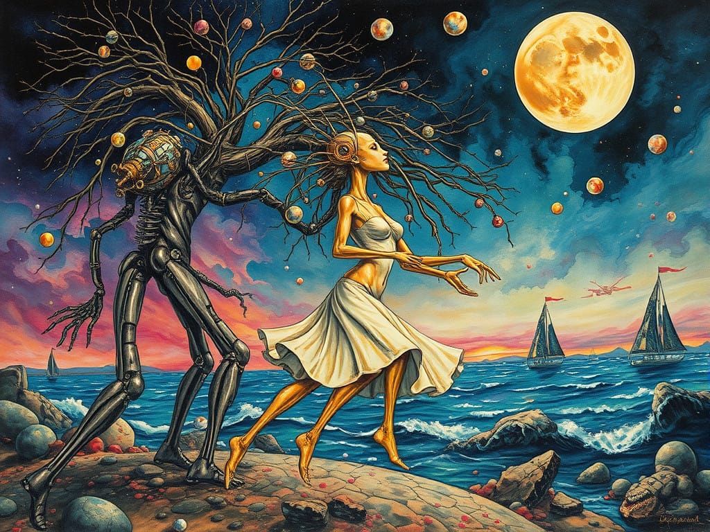 Mechanical Cyborg Willows Dance in Alien Wind