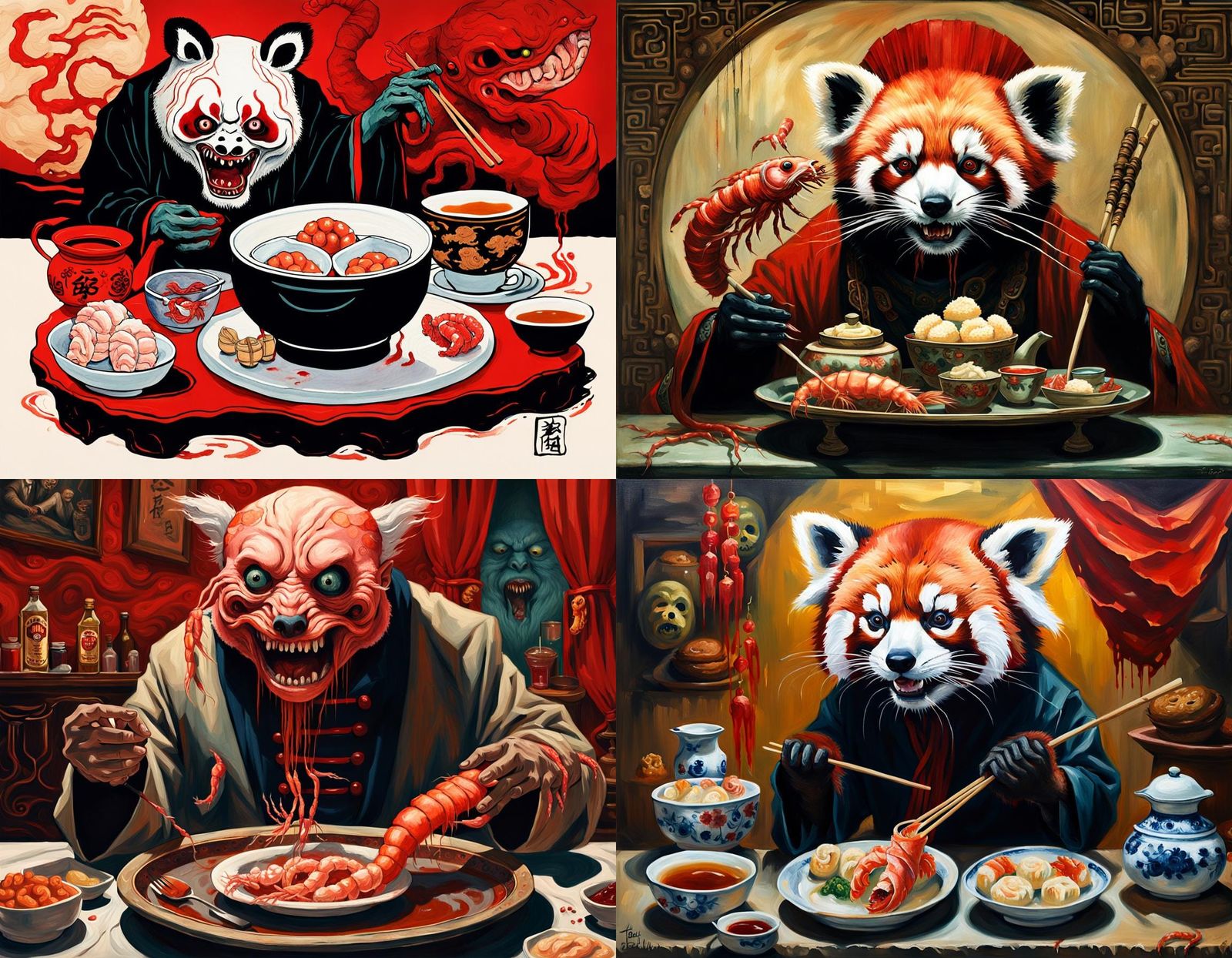 Surreal Art Deco Nightmare: Mutant Homunculus Tea Ceremony