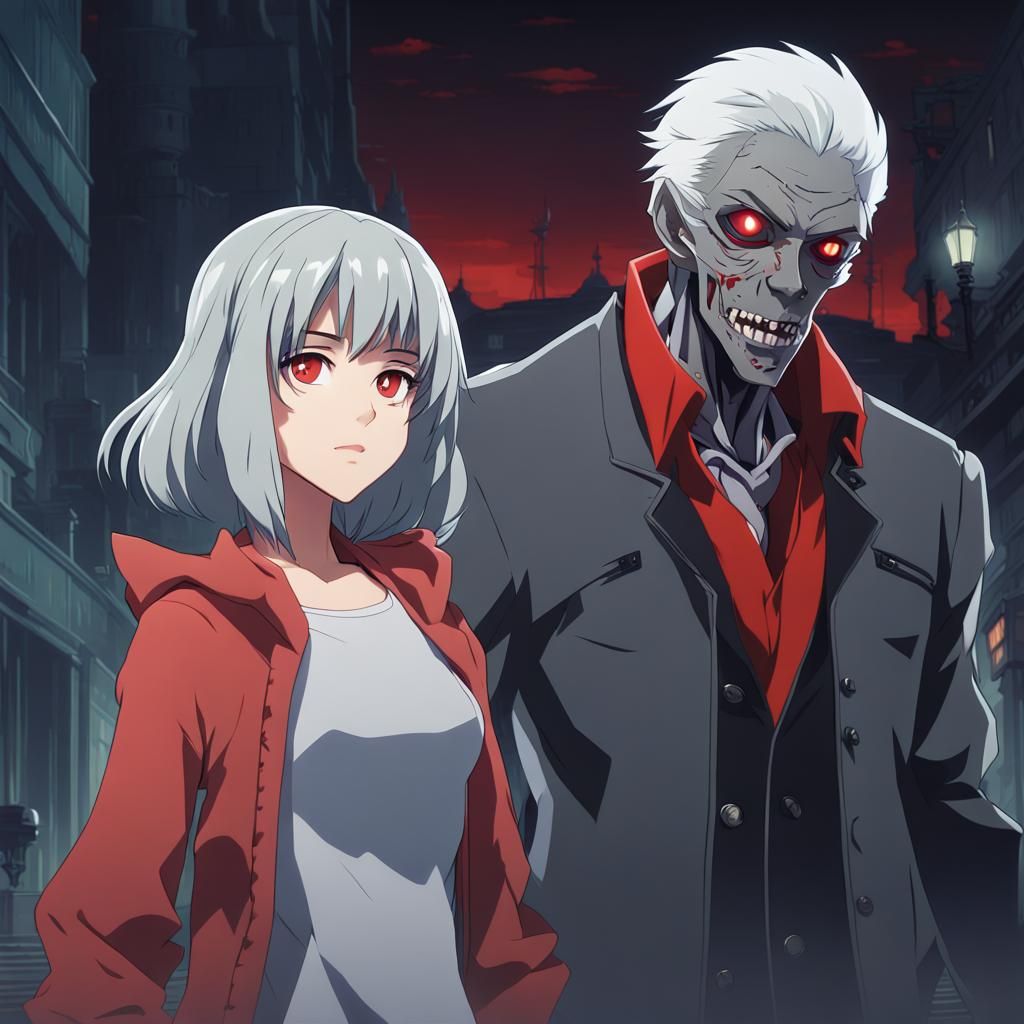 Anime Girl and Zombie in Studio Ghibli Style