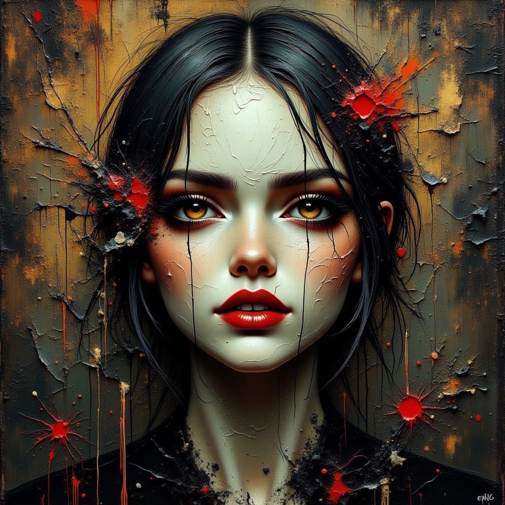 Dark Fantasy Harley Quinn Portrait in Impasto Style