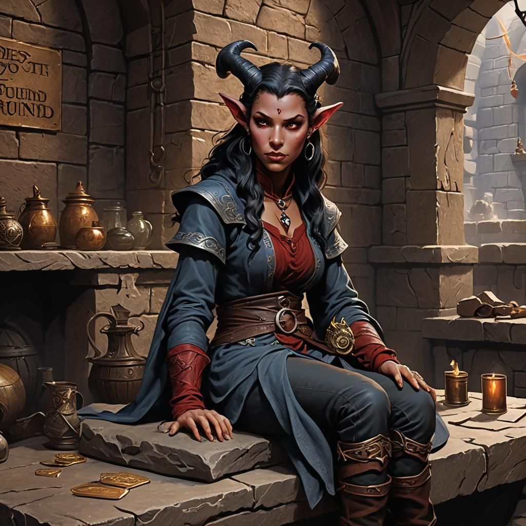 Tiefling Bored at Lost and Found in Dungeon
