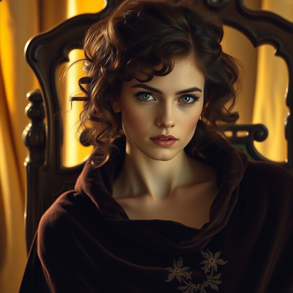 Elegant Lady in Velvet Cloak, Inspired by Rembrandt and Wate...